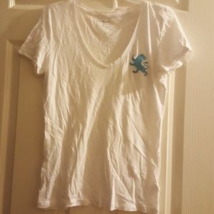 Express Women's V Neck T-Shirt Blue Lion Logo